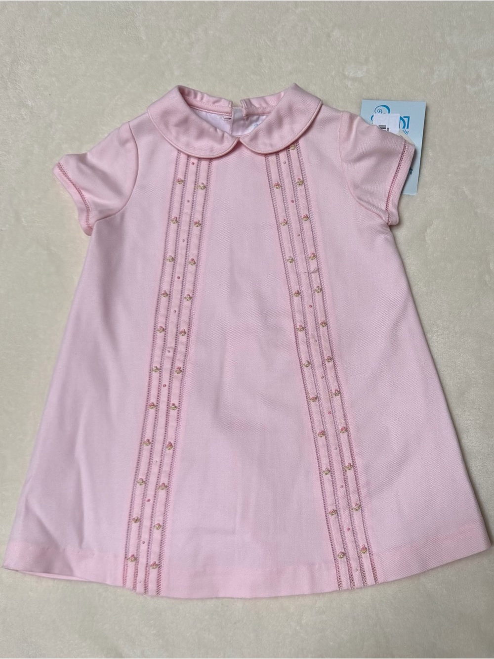 Luli & Me 12M Pink Embroidered Peter Pan Collar Dress